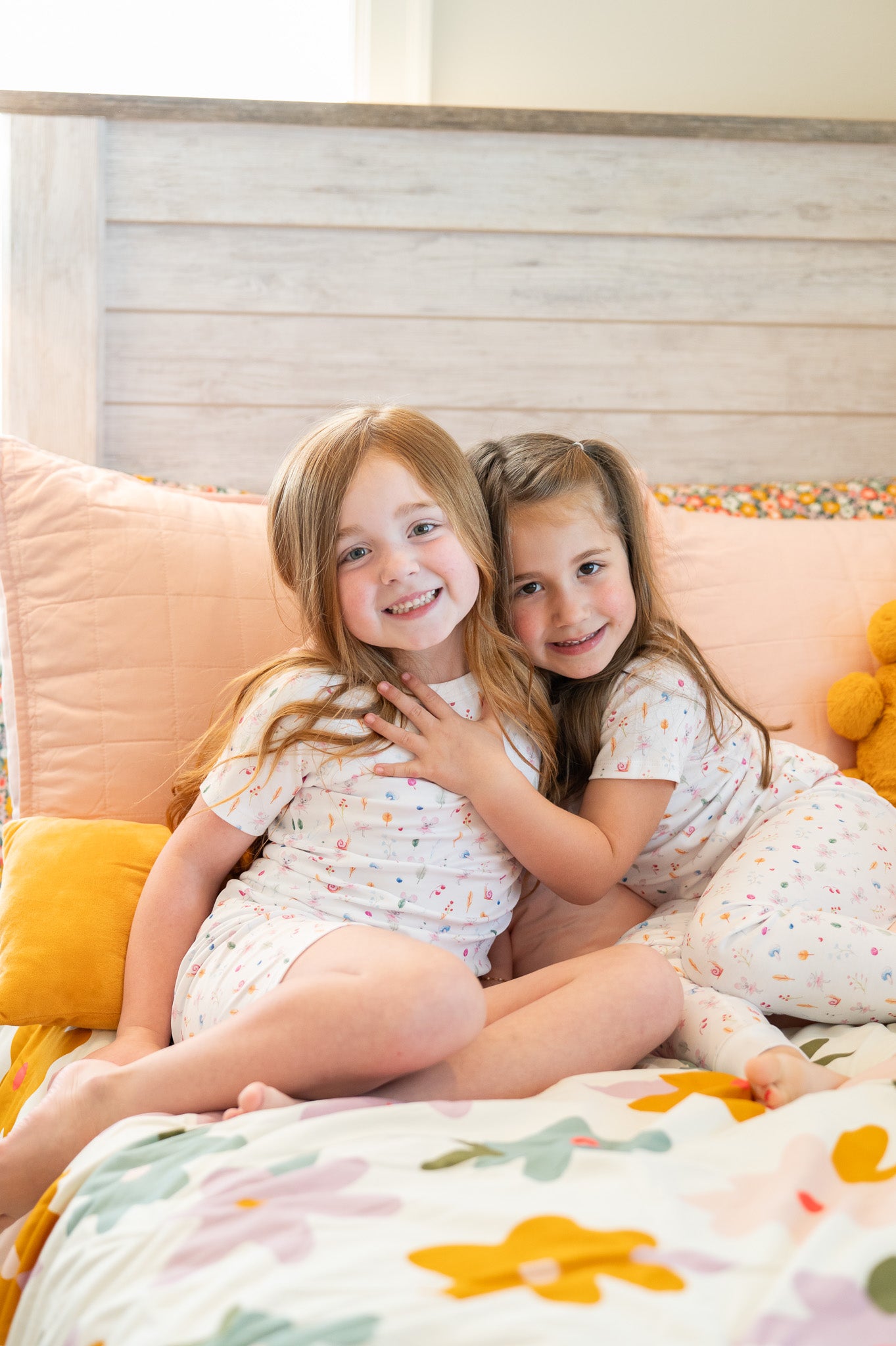 two girls in chloe the ballerina print Pima Bee pajamas made of 100% Pima cotton